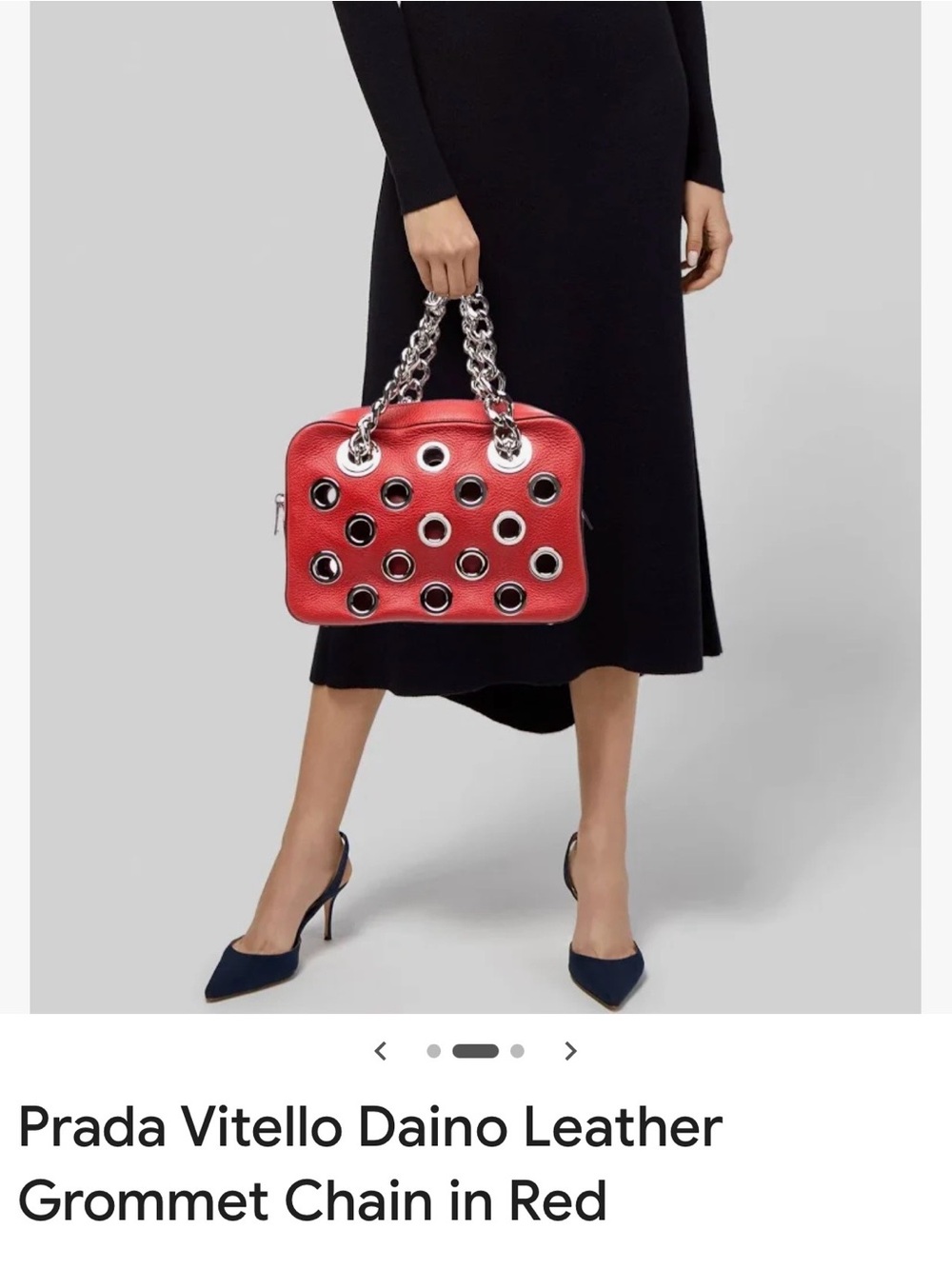 ✨Prada Red Leather Shoulder Bag with Silver Grommets & Chain Handles✨